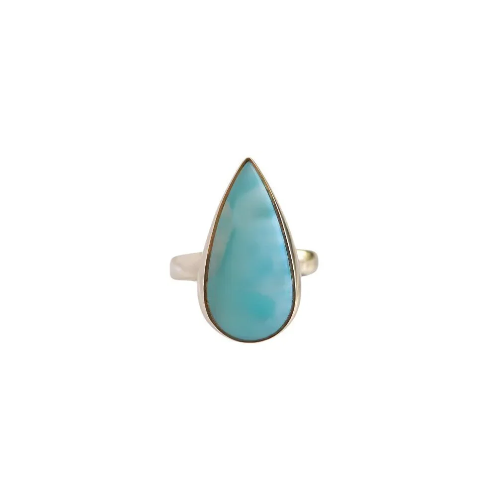 Dominican Republic Larimar Statement Ring in 925 Sterling Silver